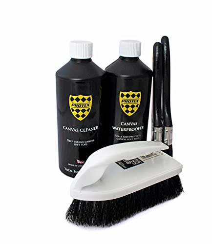 PROTEX Convertible Soft Top Care Kit with Canvas Cleaner & Waterproofer – 500ml, Two Applicator Brushes and One Soft Top Cleaning Brush – BRUSH KIT.