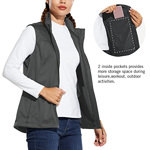 Baleaf Women's Lightweight Vest Softshell Sleeveless Jacket Windproof Stand Collar With Zipper Pockets Running Hiking Golf Gray L #TOP5