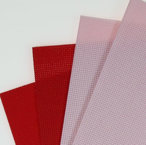 Image of KCS 4 /6 pc of 12 inch x 18 inch 30cmx45cm 16CT Counted Cotton Aida Cloth Cross Stitch Fabric (Pink+Red, 4 pc)