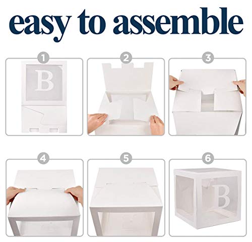 Balloon Box Decorations (4 White Boxes) with Peel & Stick Letters for BABY Custom NAME or GRAD, Birthday Party Decor, Gender Reveal Decorative Blocks - Thumbnail 6