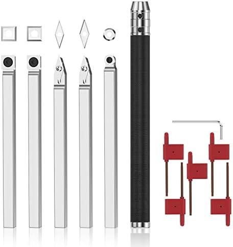 Katerk Carbide Tools for Lathe, Full Size Rougher Detailer Finisher,Wood Turning Tools for Lathe,Carbide Lathe Set (5 Bars+1 Interchangeable Handle) With Carbide Inserts, Wrench