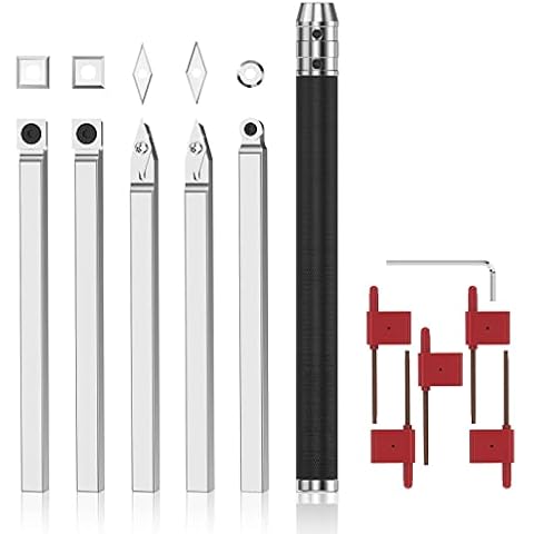 Wood Lathe Chisels Alloy Steel Lathe Wood Turning Tool Carbide Insert Wrench Cutter Tools Aluminum Alloy Handle Woodworking Tool… (Type 7) Cover