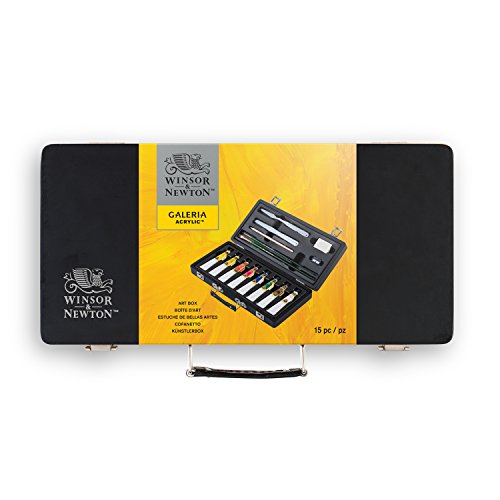 '15 piezas. Pintura acrílica 'Galeria – En Estuche de madera de Winsor & Newton Incluye 8 x 20ml Pintura Acrílica y accesorios