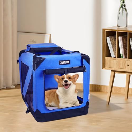 JESPET 36'' Soft Dog Crates Kennel for Pets, 3 Door Soft Sided Folding Travel Pet Carrier with Straps and Fleece Mat for Dogs, Cats, Rabbits, Grey Blue & Beige (36" L x 24" W x 27" H, Blue) - Thumbnail 6