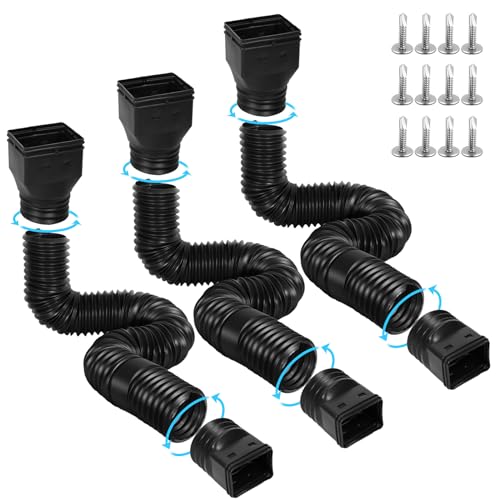 Image of Gutterlix 3 Pack Flexible Gutter Downspout Extensions Extendable from 21 inch to 67 inch, Downspout Extender Comes with Adapters, Thickened Down spout Drain Extension for Rainwater Drainage(Black)