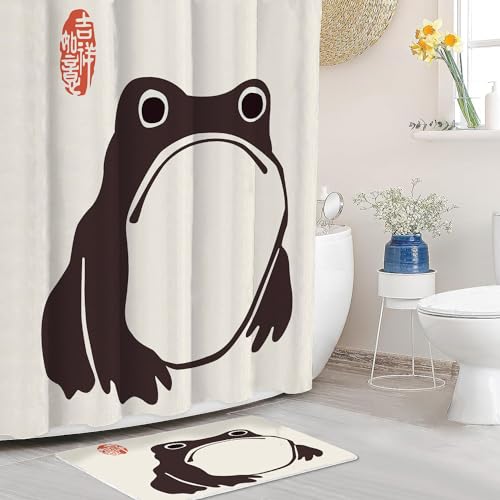 De-Mediocre Unimpressed Frog Shower Curtain Sets With Bathmat Cute Funny Japanese Shower Curtain Set Art Bath Curtain Bath Mat 72X72Inch 2 Pcs thumb #1