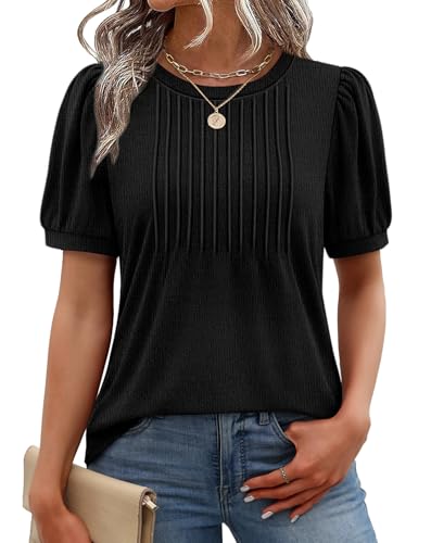 XIEERDUO Womens Tops Summer Short Sleeve Dressy Casual Blouses Business Trendy Tunic Pleated Shirts Fashion Clothes 2026