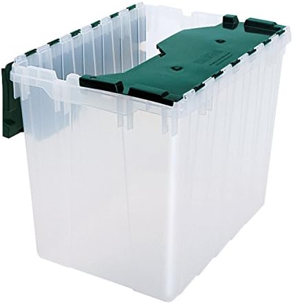 Akro-Mils 66497 18 Gallon Plastic Stackable Storage KeepBox Tote Container with Hinged Attached Lid, 21-Inch L x 15-Inch W x 17-Inch H, Clear/Green