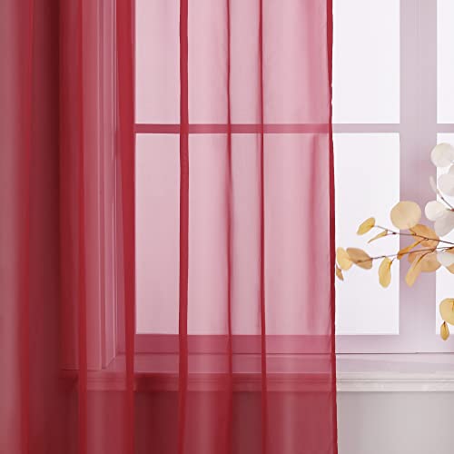 Yujiao Mao Rideau Voilage Transparent Long, Unicolore, Classique, à Attaches, pour Chambre, Salon, Balcon, Voilage Moderne pour fenêtre, Paquet de 1 pièce Bordeaux LxH 140x225cm – vue 2