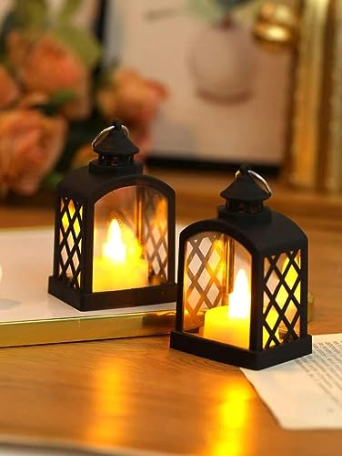 Image of SATYAM KRAFT 12 Pcs Small Antique LED Lantern - Romantic Flameless Hurricane Lamp, Wall Hanging Candle Holder for Home, Gift, Living Room, Bedroom, Wedding Decor (Yellow) (9 x 5.5 cm)
