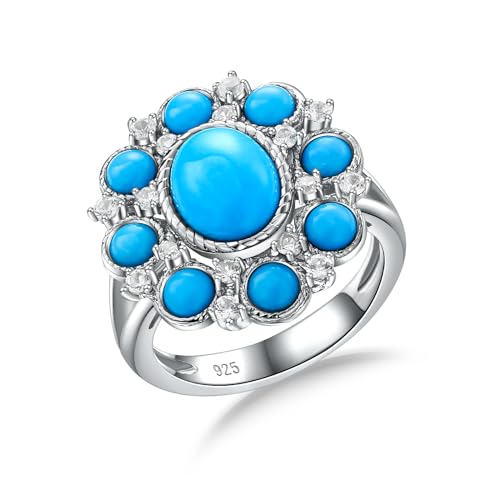 AGRULE Opal Turquoise Engagement Ring for Women 925 Sterling Silver Gemstone Cocktail Statement Rings Wedding Anniversary Promise Rings Size 6 to 10, 10, Silver, turquoise 1