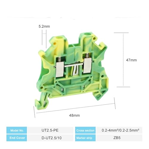 Bloque de terminales UT2.5-PE para carril DIN de 2,5 mm² con tornillo hexagonal (10 uds) 5