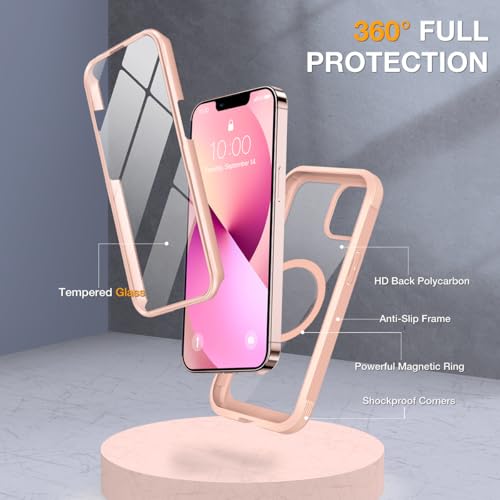 Image of Miracase for iPhone 13 mini Case 5.4 inch,Full-Body Protection,Clear Bumper Case with Built-in 9H Tempered Glass Screen Protector,Military-Grade Drop Protection Outdoor Phone Case for iPhone 13 mini,Pink