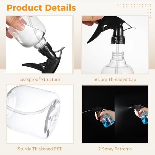 24 Pcs Plastic Spray Bottles, 8 oz Empty Refillable Spray Bottles with Adjustable Nozzles, Small Leak-Proof Sprayers, Storage Bottles for Hair Care, Gardening, Cleaning, Black Bottle Head4