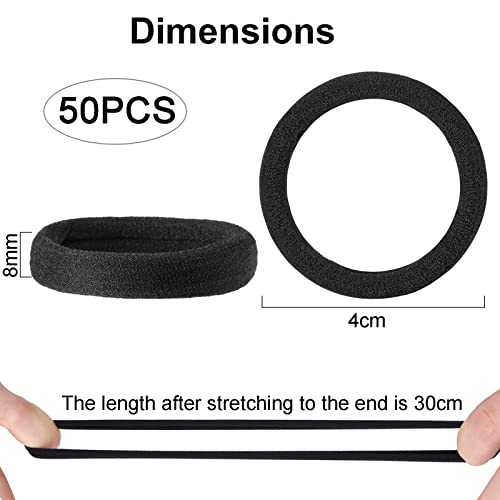 ILamourCar Hair Bands for Women, 50 Pcs Thick Seamless Hair Ties No Damage, Black Hair Bobbles for Women Men Girl, Strong Elastic Ponytail Holders Hair Accessories (Black) - Image 3
