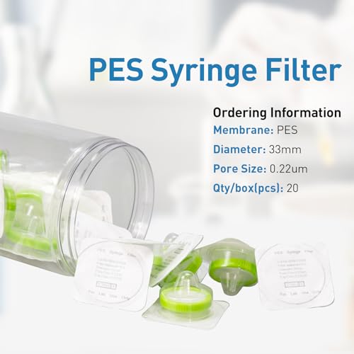 Image of Sterilized Syringe Filter PES 20 Pack, 0.22 um Pore Size, 33 mm Membrane Diameter, Hydrophilic Filtration Sterile Packed Individually