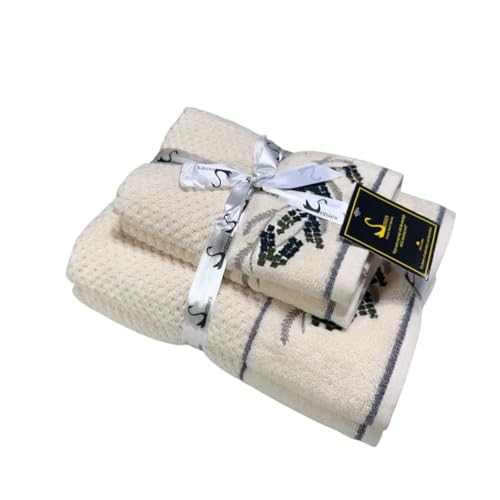 Image of SENSES By Riba Cotton Embroidered Towel Set, 550 GSM Soft & Absorbent, Antimicrobial, Oeko-Tex Certified | Ideal for Home & Gifting, Pack of 4 (2 Bath 27 inchX50 inch + 2 Hand Towels 16 inchX26 inch) - Style 6