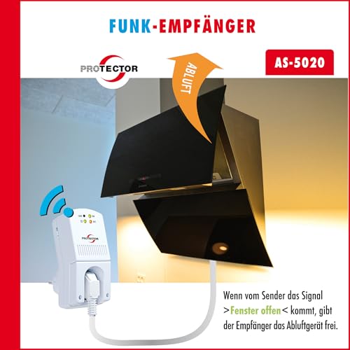 PROTECTOR AS-5020 | Funk Abluftsteuerung mit Fensterkontaktschalter und patentierter Umstecksicherung - Sicherer Fensterkontaktschalterfür Dunstabzugshaube