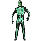 XXLOG Adult Skeleton Costume Glow in the Dark Skeleton Jumpsuit with Hooded Cosplay Halloween Costumes for Men Women L