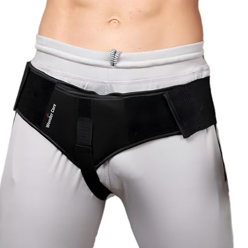 Wonder Care - Black Inguinal Hernia Support Truss for Single Inguinal or Sports Hernia with one Removable Compression Pads & Adjustable Groin Straps Surgery & Injury Recover (Right)