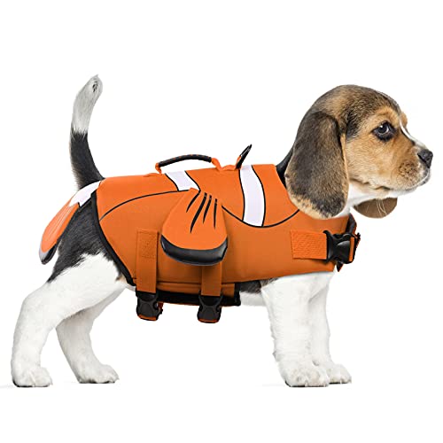 Dentrun Dog Life Jacket Safety Vests For Swimming, Adjustable Puppy Pool Lake Floats Coat High Visibility Superior Floatation & Rescue Handle, Clownfish Shape Water Vest For Small Medium Large Dog #TOP7