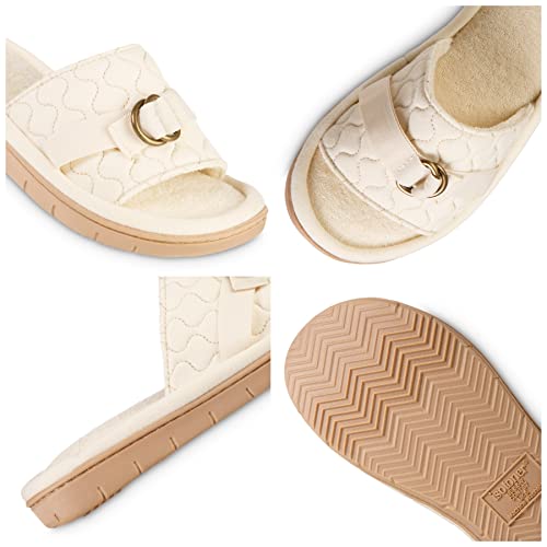 Isotoner Women's Open Toe Slide Slippers, Minimally Dyed Organic Cotton Upper And Algae-Infused Sole, Sandtrap, 6.5-7 #TOP3