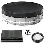 Abimars Thickened Pool Cover for Above Ground Pools, 2025 Upgrade 10ft Round Pool Winter Cover with Winch & Cable, Dual-Coated for UV and Aging Protection, Tear-Resistant Without Stitching, Black