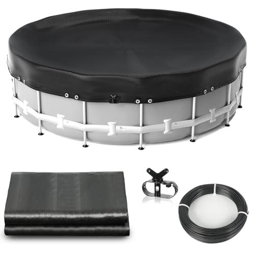 Abimars Thickened Pool Cover for Above Ground Pools, 2025 Upgrade 10ft Round Pool Winter Cover with Winch & Cable, Dual-Coated for UV and Aging Protection, Tear-Resistant Without Stitching, Black