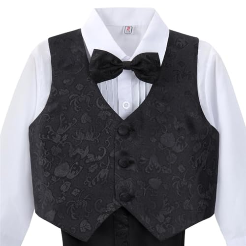Image of Dressy Daisy Boys Classic 5-Piece Jacquard Tuxedo Suit, Black White Blue