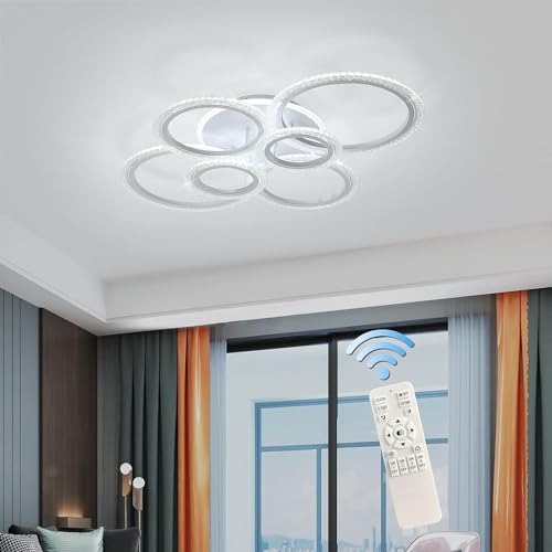 Plafonnier LED moderne 72W avec télécommande lustre acrylique 6 anneaux