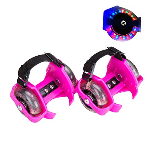 WuJiPeng Clignotant Patins à roulettes Chaussures Petite Poulie Tourbillon Flash Talon De Roue Patins à roulettes Sport Chaussures De Patinage à roulettes pour Enfants,Pink-Adjustable Cover