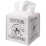 Tissue Box Gifts with Leather Cover Square, Cute Dog Print Gifts Ideas for Family Friends, Everything is Figureoutable, Bathroom Office Desk Decor, New Home Favor-(5.2 Inches) A51