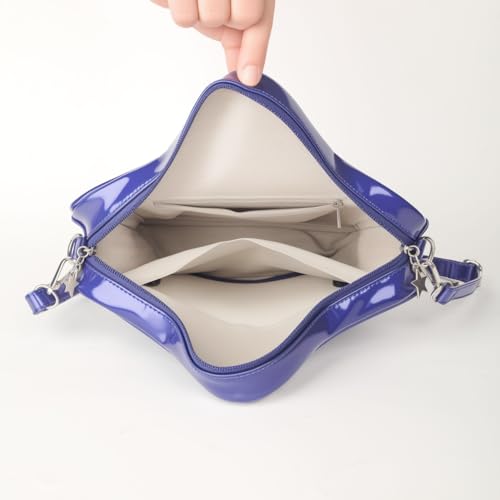 Image of Star Shape Ita Bag Pins Display Crossbody Bag PU Leather Backpack Y2k Aesthetic Cute Handbag (Dark blue)