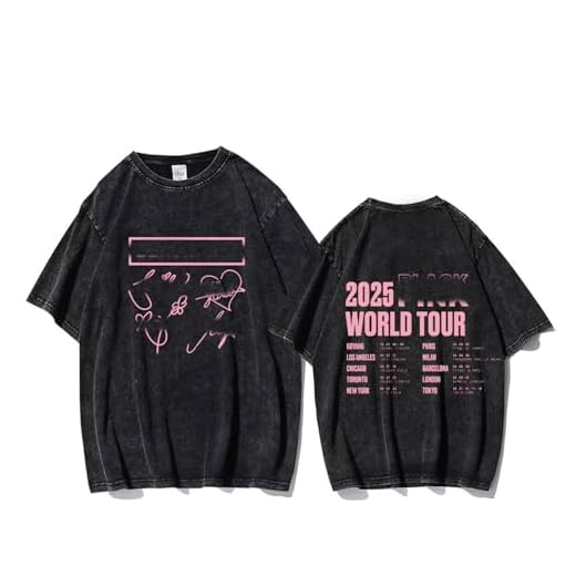 2025 World Tour Washed T-Shirt, Cotton Loose Support Shirt Unisex Top for Fans，Black-S
