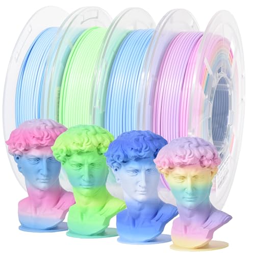 Image of RAMBERY Matte Rainbow PLA Filament Multicolour 3D Printer Filament Bundle Fast Color Change Matte Muticolor Filament, 1.75mm + /- 0.02mm 200gX 4 Spools (1.76 lbs)