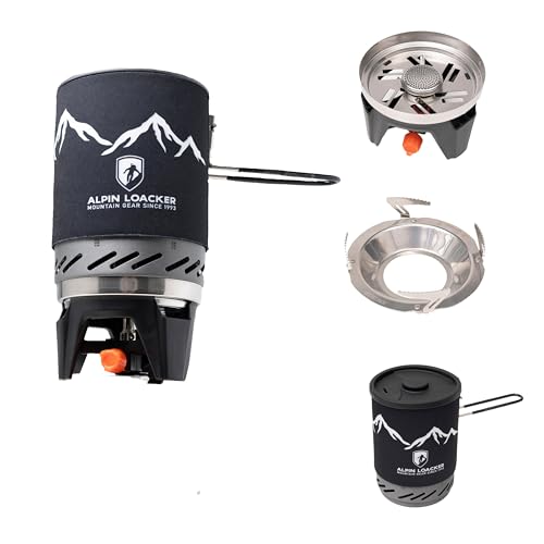 Alpin Loacker Storm Kit Pro - Cocina de Gas con Encendido Piezoeléctrico, Hornillo de Camping con Olla de 1000 ml, Pequeño y Ligero para Uso en Exterior e Interior