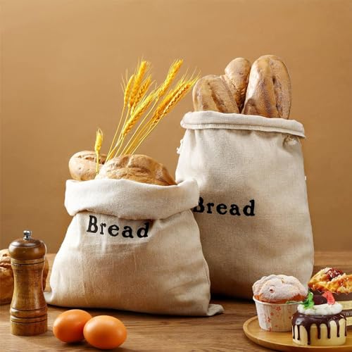 Woanger 3 Pieces Linen Bread Bags Burlap Reusable Drawstring Bread Bags 12 x 15 Inch Unbleached Loaves Pastries Pouch Handmade Food Storage for Bakery Picnic Wedding Wrapping Camping Supplies - Thumbnail 6