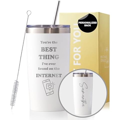 Personalized Tumbler - Best Thing I Found On The Internet Custom Tumbler With Straw, 2 Lids And Straw Cleaner - 20 Oz Tumbler With Name, Valentines Day Gifts For Husband, Wife, Boyfriend, Girlfriend Cover