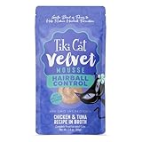 Tiki Cat Velvet Mousse Wet Cat Food, Hairball Control, Chicken & Tuna Recipe in Broth, 2.8 oz. Pouch (12 Count)