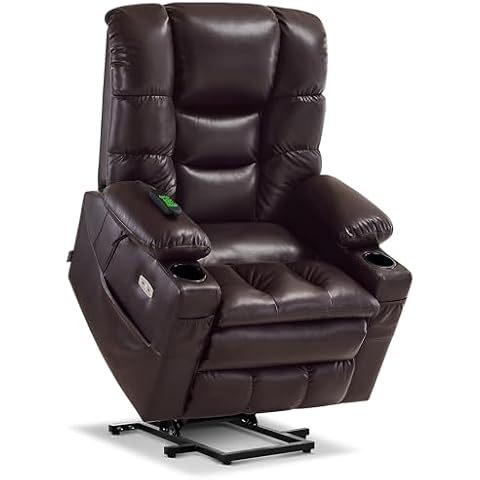MCombo Dual Motor Power Lift Recliner Chair with Massage and Dual Heating, Adjustable Headrest for Big and Tall Elderly People, Faux Leather 7634 (Dark Brown, Large-Regular) Cover