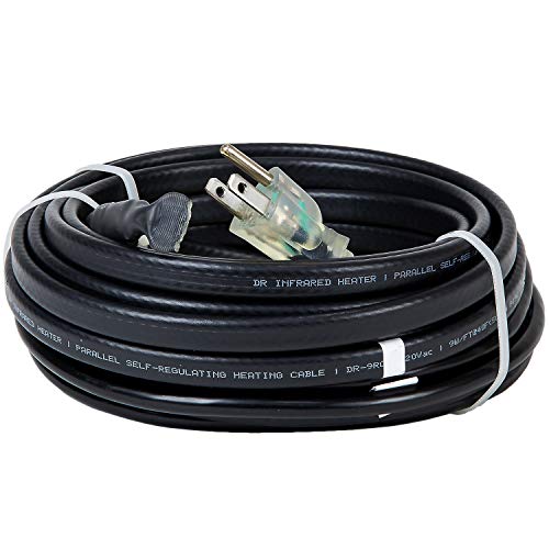 Dr Infrared Heater DR-9RC1050 Heating Cables for Pipes and Roof De-Icing, Self-Regulating with Built-in Thermostat, 120V, 12W/ft, 600W, 50FT by DR. INFRARED HEATER - Used condition - US$30.57