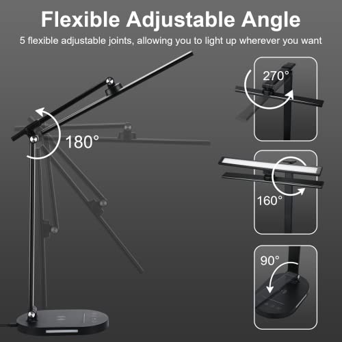Lightess Led Desk Lamp With Wireless Charger, Usb Charging Port, Touch Control, 5 Color Modes, 5 Brightness Level, Eye-Caring Desk Lamp For Study Reading, 1H Timer, Home Office Foldable Table Lamp #TOP2