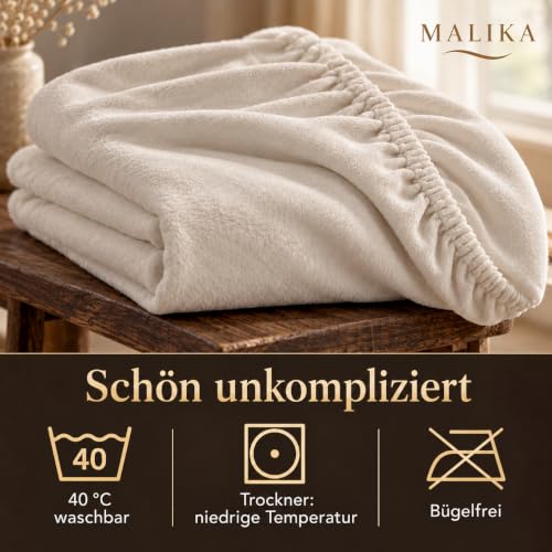 MALIKA® Premium warme Spannbettlaken Cashmere-Touch Bettlaken Jersey Fleece Spannbetttuch Laken, Farbe:Creme, Größe:2er Set 90-100 x 200 cm – Ansicht 7