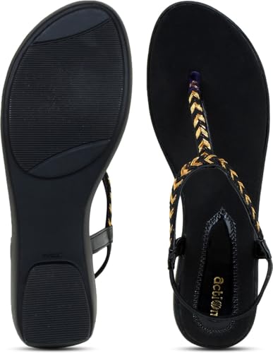 Image of Action Women's Suede Ankle Strap Sandals| Black with Gold Chevron Pattern| Stiletto Heel Black