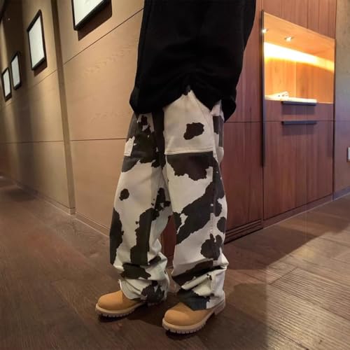 Mens Baggy Jeans Casual Cow Print Y2k Wide Leg Vintage Skater Jeans Hip Hop Streetwear Loose Fit Trousers4