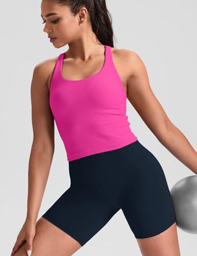 Image of HeyNuts Zeal Bras Longline Ribbed Medium Support Sports Bras, Crisscross Back Tank Tops with Removable Pads A-D Cups