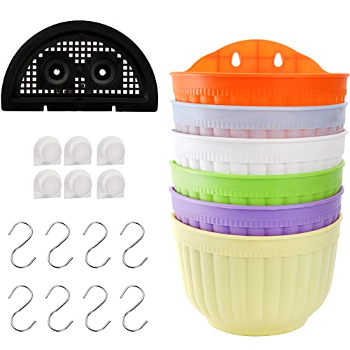 Deayou 6 Pack Wall Planter Hanging Flower Pot, Window Hang Indoor Outdoor Plant Basket For Fence, Railing Resin Pots With S Hooks And Drainage Meshes, Half Round Herb Holders For Garden, Balcony #TOP2