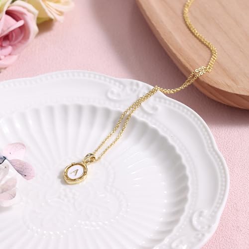 Krfy Initial Necklaces for Women - Dainty Gold Charm Necklaces 14K Gold Plated Oval Letter White Enamel Personalized Name Necklaces for Women Trendy Gold Necklace Jewelry3