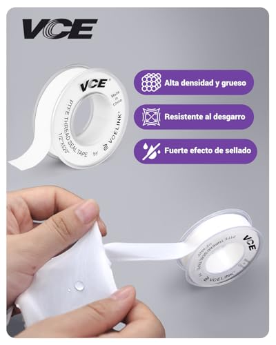 Miniatura 4 de Vce 2 Unidades Cinta Ptfe De Rosca Cinta Selladora Teflón De Tubería Impermeable Para Plomería,Grifo, 12 Mm X 13 M