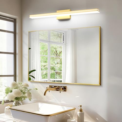 Image of SineRise 40-Inch LED Modern Bathroom Vanity Light Bar, Gold Modern Acrylic Bathroom Wall Lighting Fixtures Over Mirror (Cool White 6000K)